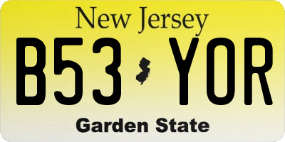 NJ license plate B53YOR