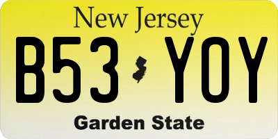 NJ license plate B53YOY