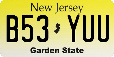 NJ license plate B53YUU