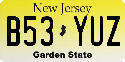 NJ license plate B53YUZ