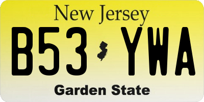 NJ license plate B53YWA