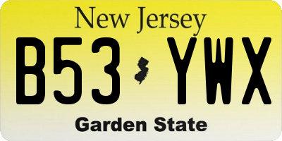 NJ license plate B53YWX