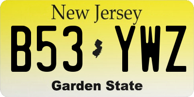 NJ license plate B53YWZ