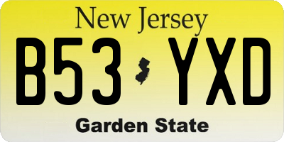 NJ license plate B53YXD