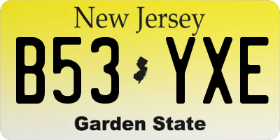 NJ license plate B53YXE