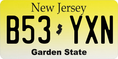 NJ license plate B53YXN