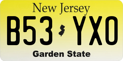 NJ license plate B53YXO