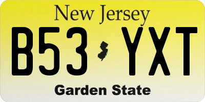 NJ license plate B53YXT