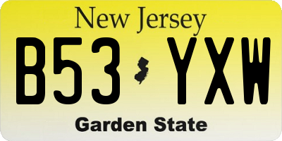 NJ license plate B53YXW