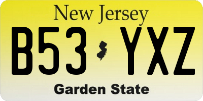 NJ license plate B53YXZ