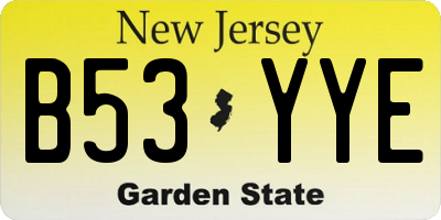 NJ license plate B53YYE