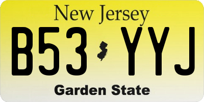 NJ license plate B53YYJ