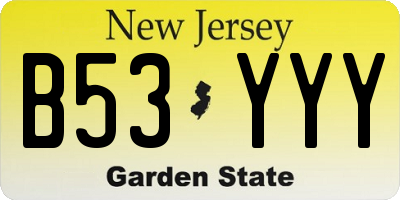 NJ license plate B53YYY
