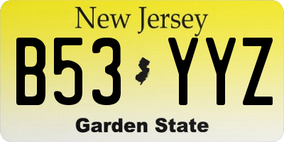 NJ license plate B53YYZ