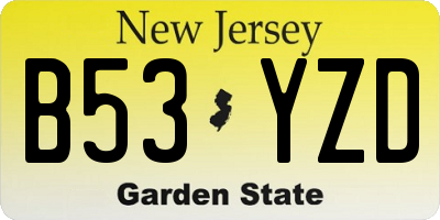 NJ license plate B53YZD