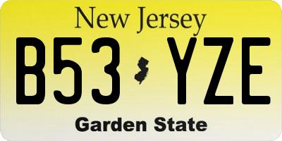 NJ license plate B53YZE
