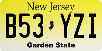 NJ license plate B53YZI