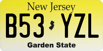 NJ license plate B53YZL