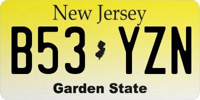 NJ license plate B53YZN