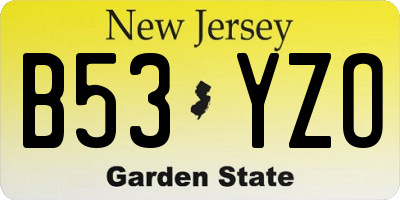 NJ license plate B53YZO