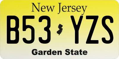 NJ license plate B53YZS