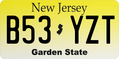 NJ license plate B53YZT