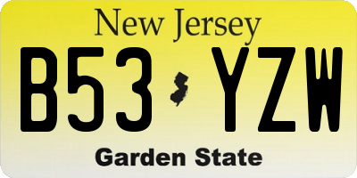 NJ license plate B53YZW