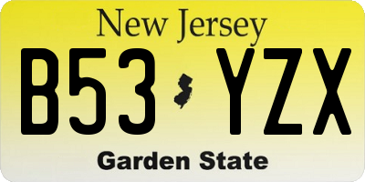 NJ license plate B53YZX
