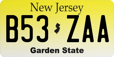 NJ license plate B53ZAA
