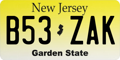 NJ license plate B53ZAK