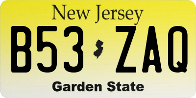 NJ license plate B53ZAQ