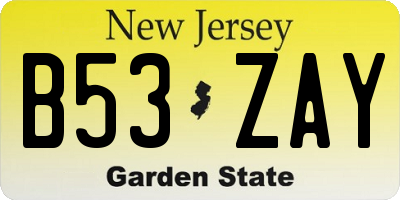NJ license plate B53ZAY