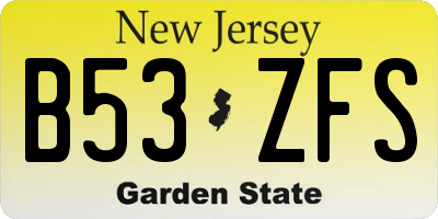 NJ license plate B53ZFS