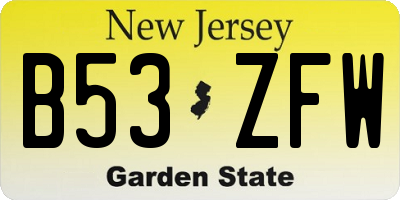 NJ license plate B53ZFW