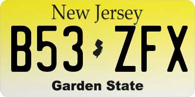 NJ license plate B53ZFX