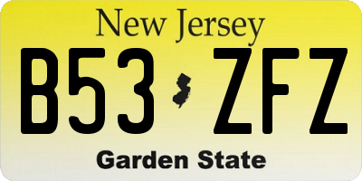 NJ license plate B53ZFZ