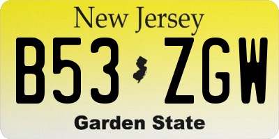 NJ license plate B53ZGW