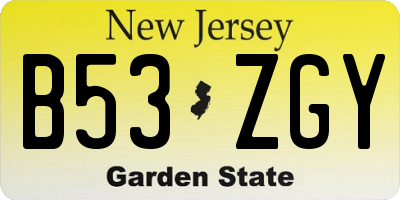 NJ license plate B53ZGY