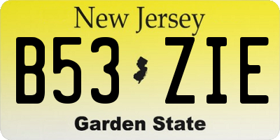 NJ license plate B53ZIE