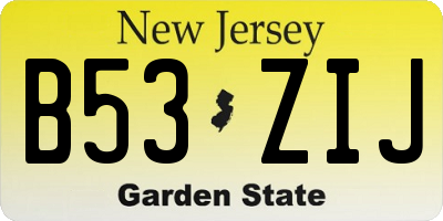NJ license plate B53ZIJ