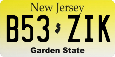 NJ license plate B53ZIK