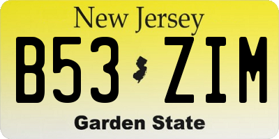 NJ license plate B53ZIM