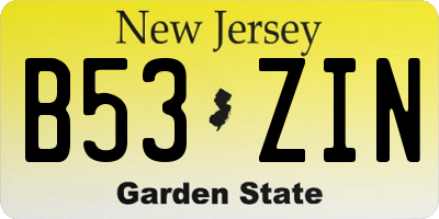 NJ license plate B53ZIN