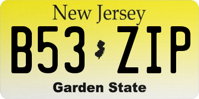 NJ license plate B53ZIP