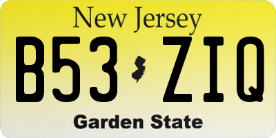 NJ license plate B53ZIQ