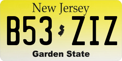 NJ license plate B53ZIZ