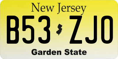 NJ license plate B53ZJO