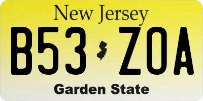 NJ license plate B53ZOA
