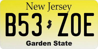 NJ license plate B53ZOE