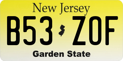 NJ license plate B53ZOF
